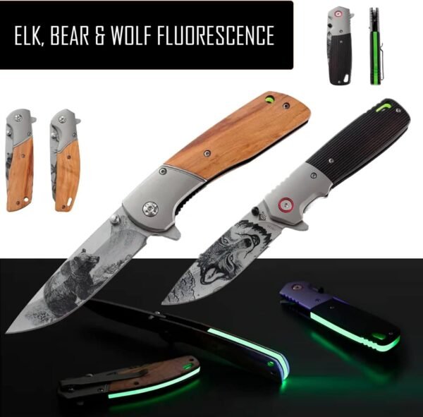 Custom Engraved Folding Pocket Knife (fluorescence Bear)