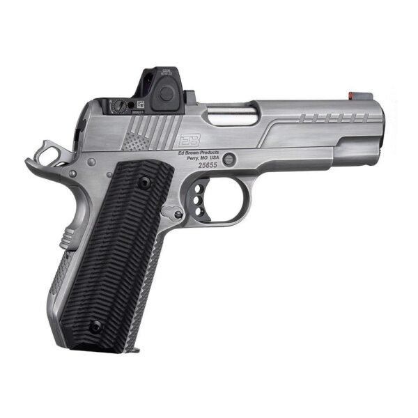https3A2F2Fmedia.chattanoogashooting.com2Fimages2Fproduct2FEBFX2SS2FFX2-5.jpg Ed Brown FX2 Compact Stainless Bobtail Handgun .45 Auto 7rd Magazine 4.25" Barrel American Flag Serrations w/Trij RMRcc