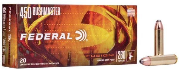 https3A2F2Fmedia.chattanoogashooting.com2Fimages2Fproduct2FFAF450BMFS12FFAF450BMFS1.jpg Federal Fusion Rifle Ammunition .450 Bushmaster 260 gr SP 2200 fps 20/ct
