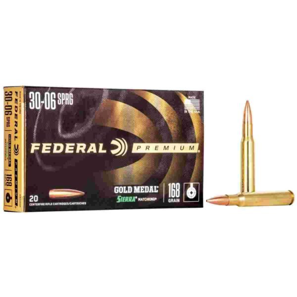 https3A2F2Fmedia.chattanoogashooting.com2Fimages2Fproduct2FFAGM3006M2FFAGM3006M_1.jpg Federal Premium Gold Medal Sierra MatchKing Rifle Ammunition .30-06 Sprg 168 gr BTHP 2700 fps - 20/ct