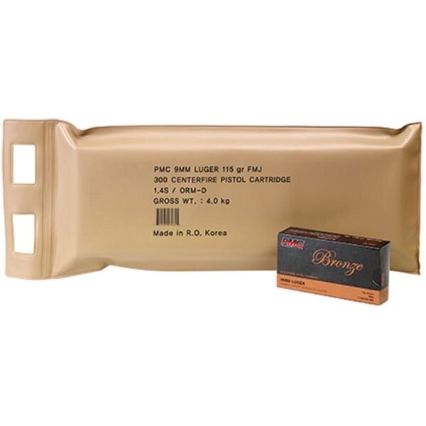 https3A2F2Fmedia.chattanoogashooting.com2Fimages2Fproduct2FPM9ABP2FPM9ABP_1.jpg PMC Handgun Ammunition Battle Pack 9mm Luger 115 gr FMJ 1150 fps 300/ct (6 Box Battle Pack)