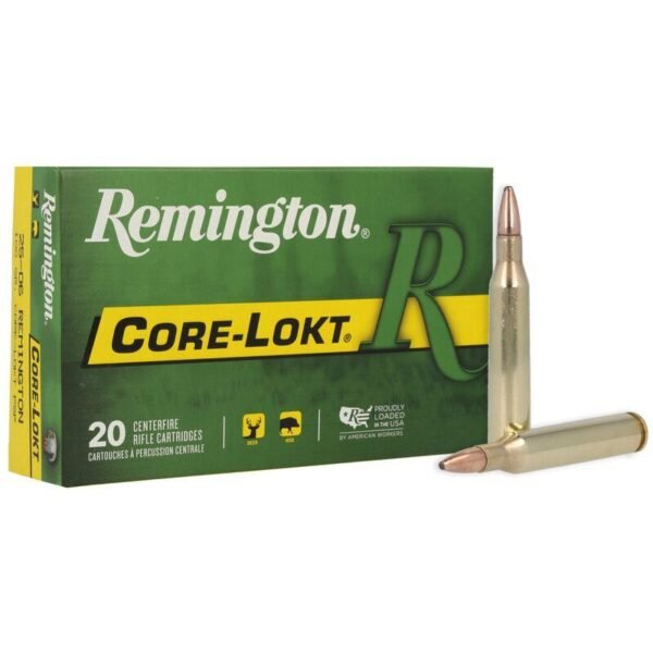 https3A2F2Fmedia.chattanoogashooting.com2Fimages2Fproduct2FRT215072FRT21507-1.jpg Remington Core-Lokt Rifle Ammunition .25-06 Rem 100 gr PSP 3230 fps 20/ct