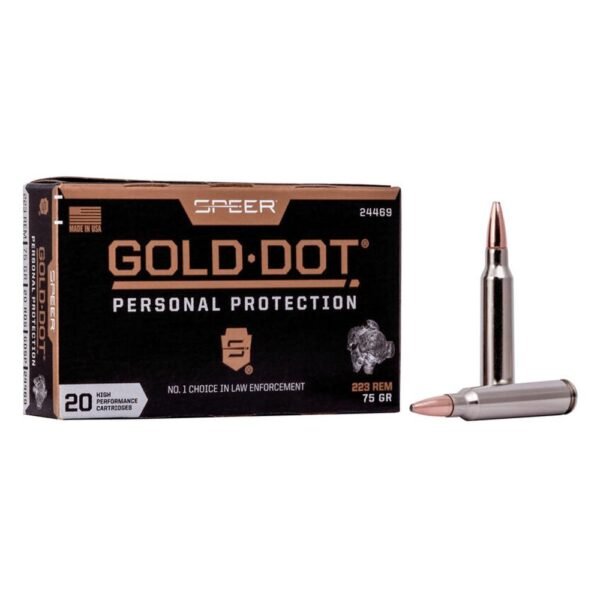 https3A2F2Fmedia.chattanoogashooting.com2Fimages2Fproduct2FSP24469A2FSP24469A.jpg Speer Gold Dot Personal Protection Rifle Ammunition 223 Rem 75gr SP 2775 fps 20/ct