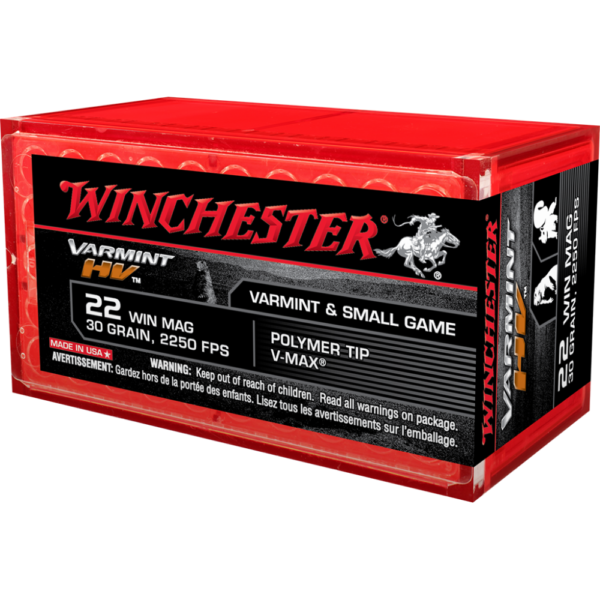 https3A2F2Fmedia.chattanoogashooting.com2Fimages2Fproduct2FWNS22M2PT2FWNS22M2PT-1.png Winchester Varmint High Velocity Rimfire Ammunition .22 WMR 30 gr. V-Max 2250 fps 50/ct