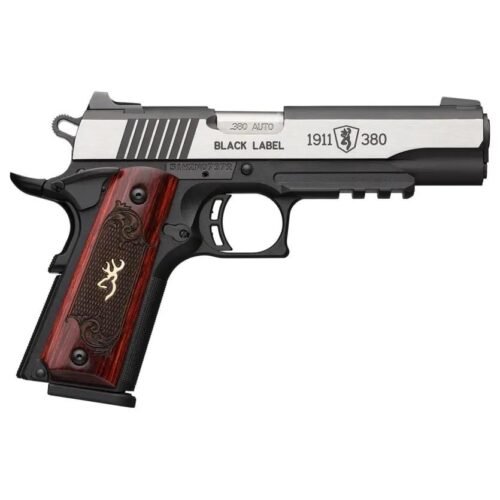 https3A2F2Fmedia.chattanoogashooting.com2Fimages2Fproduct2FXZ0519714922FXZ051971492-1.jpg Browning 1911 380 Black Label Medallion Pro Handgun 380 ACP 8rd Magazine 4.25" Barrel Black with Silver Slide and Wood Grip Night Sights Accessory Rail