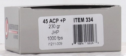 A334_LABEL.jpg UNDERWOOD 45 ACP +P 230GR JHP - 20RD 10BX/CS