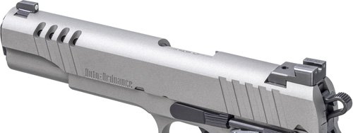 G1911TCAC6N_SIGHTS.jpg AUTO-ORDNANCE 1911A1 45ACP - STAINLESS NGT SGT RUBBER GRIP