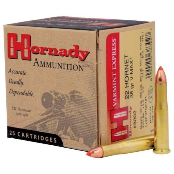 https3A2F2Fmedia.chattanoogashooting.com2Fimages2Fproduct2FHO83022FHO8302_1 Hornady Varmint Express Rifle Ammunition .22 Hornet 35 gr V-MAX 3100 fps 25/ct