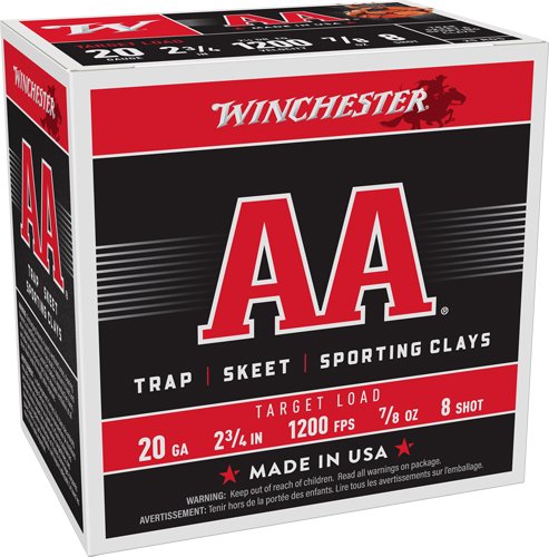 AA208_3 WINCHESTER AA 20GA 2.75" 7/8OZ - #8 1200FPS 250RD CASE LOT
