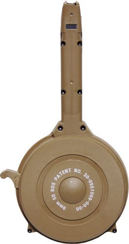 MAGGLOCK950T_1 IVER JOHNSON MAGAZINE POLYMER - FITS GLOCK 9MM 50RD DRUM TAN