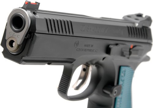 G91044CZ_FRT-LEFT-ANGLE.jpg CZ CUSTOM SHADOW 2 ACCU 9MM FS - 17-SHOT BLACK POLY BLUE GRIPS