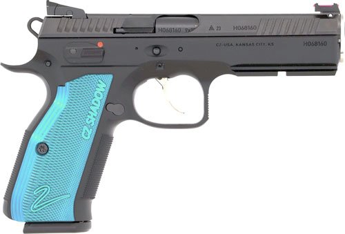 G91044CZ_RIGHT.jpg CZ CUSTOM SHADOW 2 ACCU 9MM FS - 17-SHOT BLACK POLY BLUE GRIPS