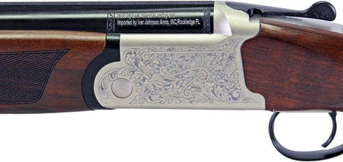 GIJ60020LW26S_engraving IVER JOHNSON 600LW O/U 20GA 3" - 26"VR SILVER BLACK WALNUT