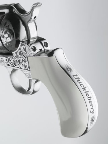 GPP346HUCKENG_BACKSTRAP CIMARRON HUCKLEBERRY 45LC - 3.5" NICKEL ENGRAVED B-HEAD