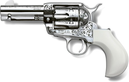 GPP346HUCKENG_LEFT CIMARRON HUCKLEBERRY 45LC - 3.5" NICKEL ENGRAVED B-HEAD