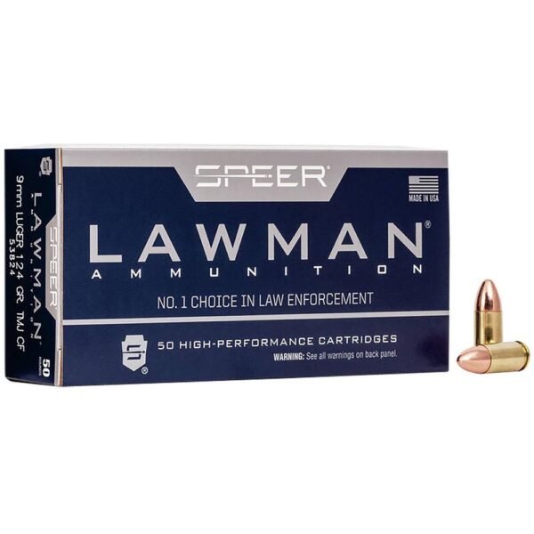 https3A2F2Fmedia.chattanoogashooting.com2Fimages2Fproduct2FCC538242FCC53824-1.jpg Speer Lawman Cleanfire Handgun Ammunition 9mm Luger 124gr TMJ 1090 fps 50/ct