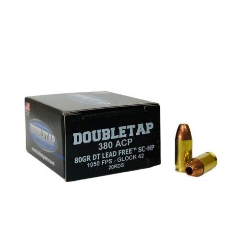 https3A2F2Fmedia.chattanoogashooting.com2Fimages2Fproduct2FDT380A80X2FDT380A80X.jpg Double Tap DT Lead Free Handgun Ammunition .380 Auto 80gr SC-HP 1145 fps 20/ct