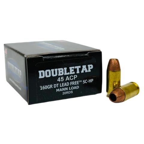 https3A2F2Fmedia.chattanoogashooting.com2Fimages2Fproduct2FDT45A160XM2FDT45A160XM.jpg Double Tap DT Lead Free Handgun Ammunition 45 Auto 160gr SC-HP Mann Load 1050 fps 20/ct