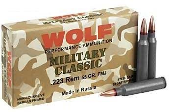 https3A2F2Fmedia.chattanoogashooting.com2Fimages2Fproduct2FDZMC22355FMJ2FDZMC22355FMJ_1.jpg Wolf Military Classic Rifle Ammunition .223 Rem 55 gr FMJ 3241 fps - 20/box