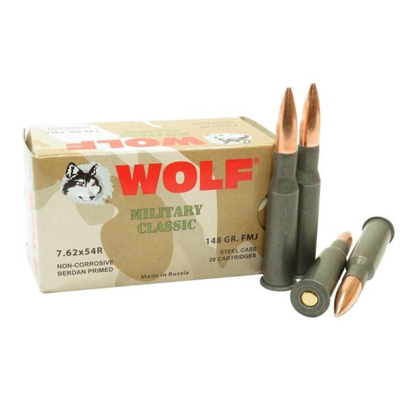 https3A2F2Fmedia.chattanoogashooting.com2Fimages2Fproduct2FDZMC76254R1482F7.62x54r.jpg Wolf Military Classic Rifle Ammunition 7.62x54R 148gr FMJ 2740 fps 20/ct