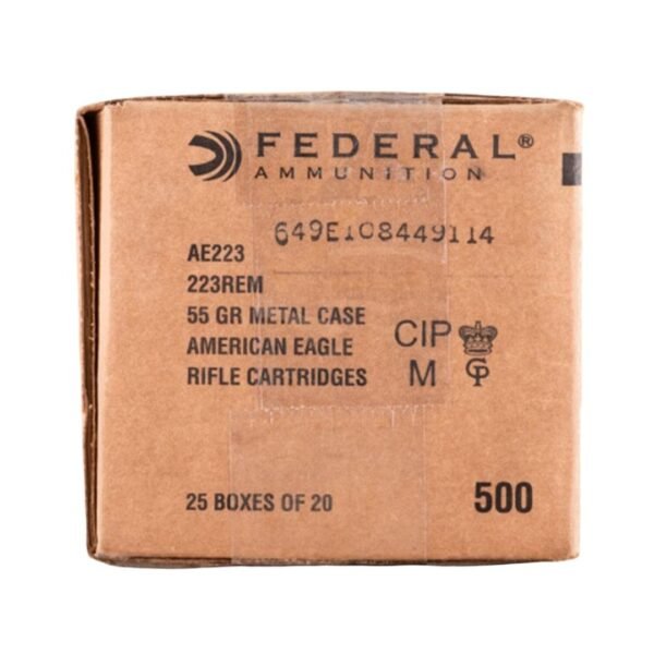 https3A2F2Fmedia.chattanoogashooting.com2Fimages2Fproduct2FFAAE223C2FFAAE223C-1_1_2.jpg Federal Ammo American Eagle Rifle Ammunition .223 Rem 55 gr FMJ 3240 fps 500/rd Case