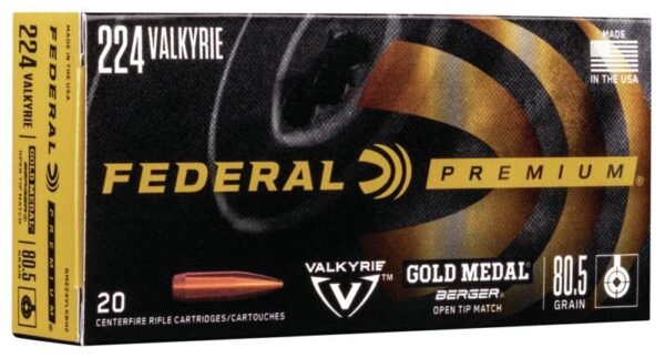 https3A2F2Fmedia.chattanoogashooting.com2Fimages2Fproduct2FFAGM224VLKBH22FFAGM224VLKBH2.jpg Federal Gold Medal Berger Rifle Ammunition .224 Valkyrie 80.5 gr OTM 2925 fps 20/ct