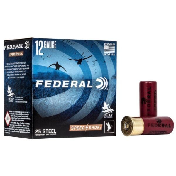 https3A2F2Fmedia.chattanoogashooting.com2Fimages2Fproduct2FFAWF14562FFAWF1453.jpg Federal Speed-Shok High Velocity Steel Shotshells 12ga 2-3/4" 1-1/8oz 1500 fps #6 Shot 25/ct
