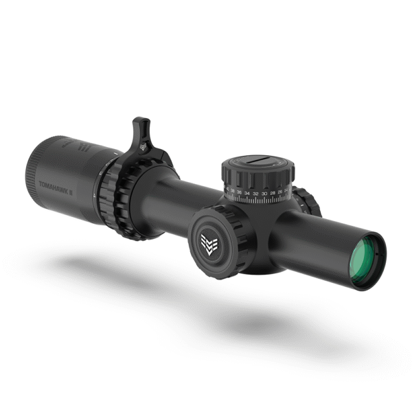 https3A2F2Fmedia.chattanoogashooting.com2Fimages2Fproduct2FIQTHK16241RF2FIQTHK16241RF-1.png Swampfox Tomahawk II Rifle Scope 1-6x24 30mm SFP BFO Red Illum. Black