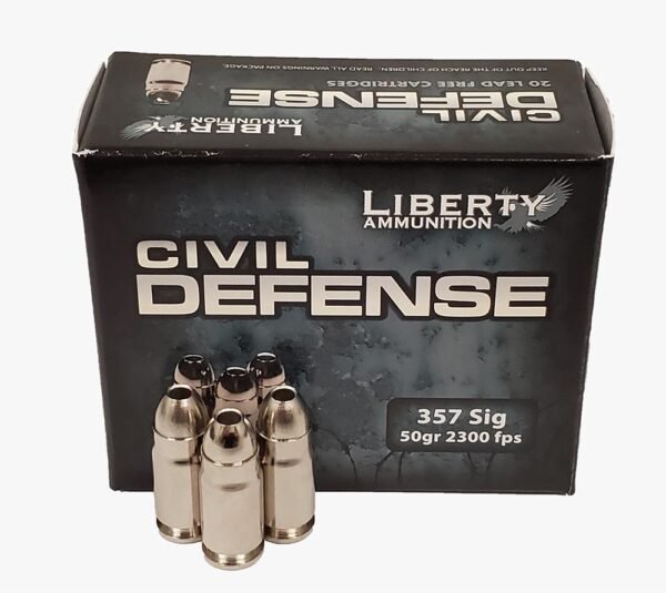 https3A2F2Fmedia.chattanoogashooting.com2Fimages2Fproduct2FIVLACD357SIG0532FIVLACD357SIG053.jpg Civil Defense .357 SIG 50GR Copper Mono Frag HP Lead Free 20RD
