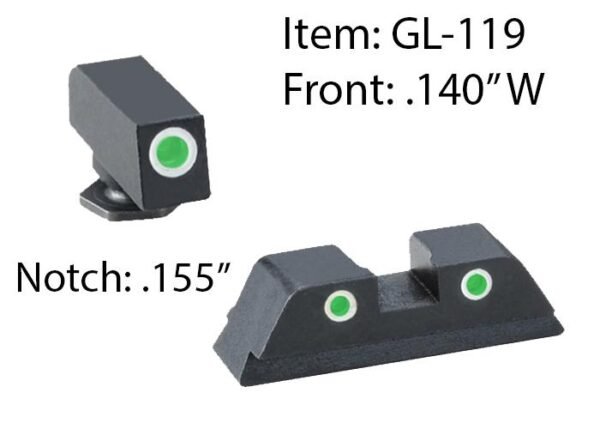https3A2F2Fmedia.chattanoogashooting.com2Fimages2Fproduct2FKQGL1192FKQGL119.jpg Ameriglo Classic Tritium Night Sight Set 3-Dot for Glock 20 21 29 30 31 32 36 40 41