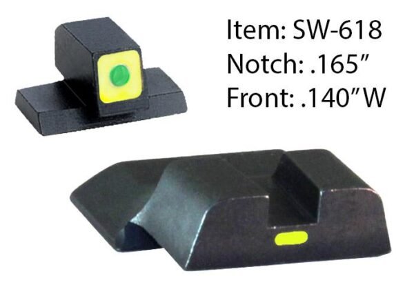 https3A2F2Fmedia.chattanoogashooting.com2Fimages2Fproduct2FKQSW6182FKQSW618.jpg Ameriglo CAP Tritium Night Sights for S&W M&P Shield / Front Tritium - Green / Front Outline - LumiGreen / Style - CAP / Rear Paint Bar - LumiGreen