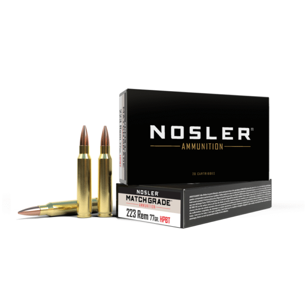 https3A2F2Fmedia.chattanoogashooting.com2Fimages2Fproduct2FNO600112FNO60011-1.png Nosler Custom Competition Match Grade Rifle Ammunition .223 Rem 77 gr OTM 2600 fps 20/ct