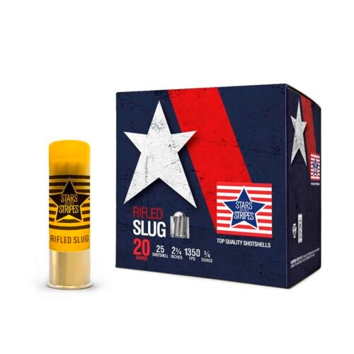 https3A2F2Fmedia.chattanoogashooting.com2Fimages2Fproduct2FOQCSLUG212FOQCSLUG21.jpg PPU Stars & Stripes Rifled Slug Shotshells 20ga 2-3/4'' 3/4 oz 1350 fps Slug 25/ct