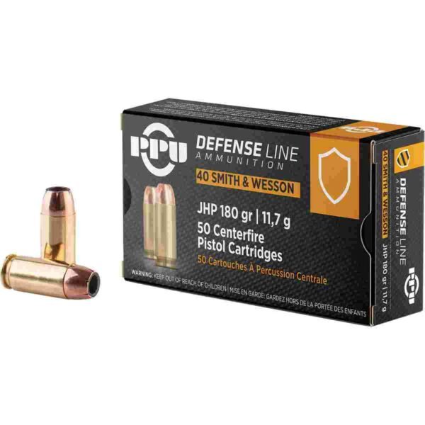 https3A2F2Fmedia.chattanoogashooting.com2Fimages2Fproduct2FOQPPD402FOQPPD40_1.jpg PPU Handgun Ammunition .40 S&W Auto 180 gr JHP 967 fps 50/ct