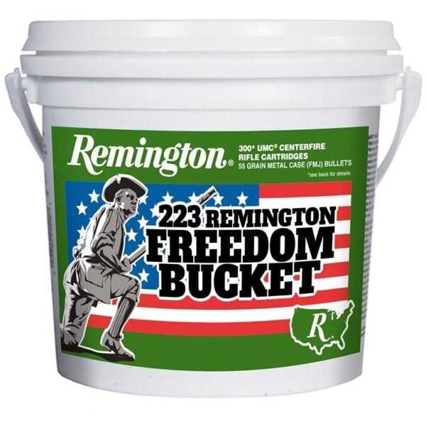 https3A2F2Fmedia.chattanoogashooting.com2Fimages2Fproduct2FRT238972FRT23897_1.jpg Remington UMC "Freedom Bucket" Rifle Ammunition .223 Rem 55 gr. FMJ 3240 fps 300/ct