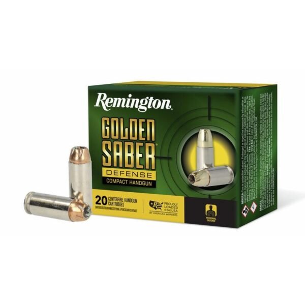 https3A2F2Fmedia.chattanoogashooting.com2Fimages2Fproduct2FRTR213702FRTR21370-1.jpg Remington Golden Saber Defense Compact Ammunition 10mm Auto 180gr 1150 fps 20/ct