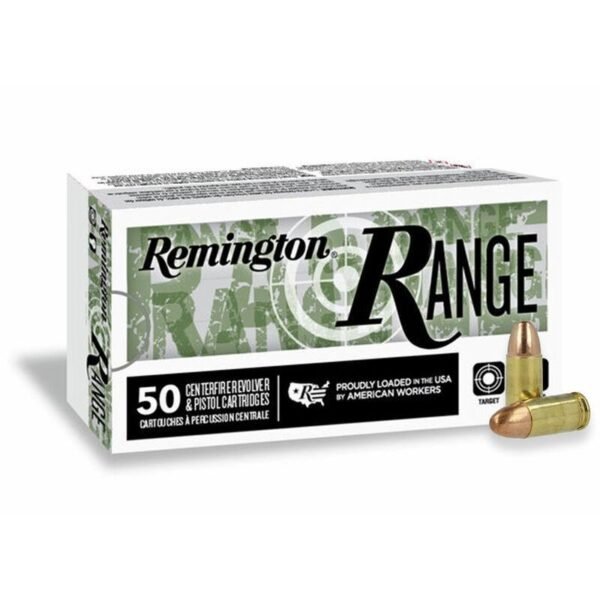 https3A2F2Fmedia.chattanoogashooting.com2Fimages2Fproduct2FRTR277782FRTR27778-1.jpg Remington Range Handgun Ammo 9mm Luger 115 gr FMJ 1145 fps 50/ct