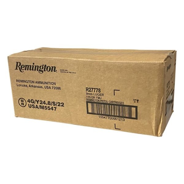 https3A2F2Fmedia.chattanoogashooting.com2Fimages2Fproduct2FRTR27778C2FRTR27778C.jpg Remington Range Handgun Ammo 9mm Luger 115gr FMJ 1145 fps 1000/ct Case (20-50ct Boxes)