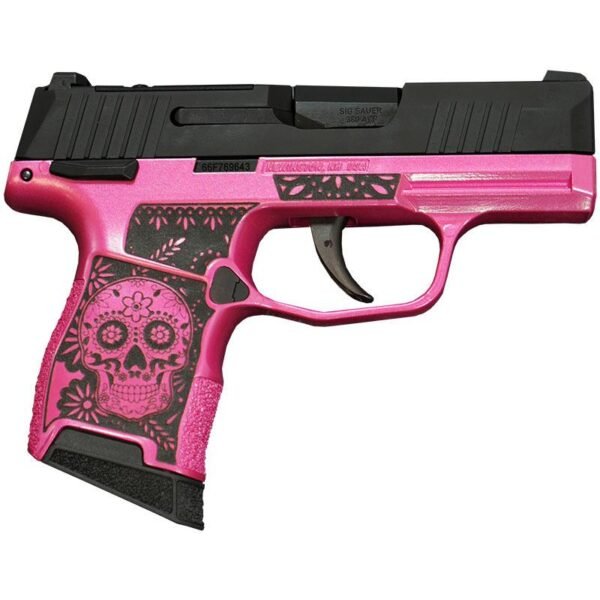 https3A2F2Fmedia.chattanoogashooting.com2Fimages2Fproduct2FXI640164SKP2Fsig-p365-380-bss-ms-nitron-pistol-sugar-skull-medusa-pink-XI640164SKP_right.jpg Sig Sauer P365-380-BSS-MS Exclusive "Sugar Skull" Pink Medusa Handgun .380 10rd Magazines (2) 3.1" Barrel