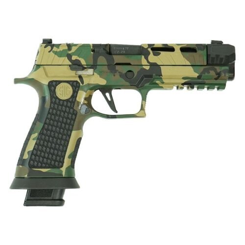 Unleash Tactical Precision with the Sig P320 Spectre Comp 9mm Woodland Camo Sig Sauer P320 Spectre Comp Handgun 9mm Luger 21rd Magazines (2) 4.6" Barrel Woodland Camo SC81