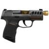 https3A2F2Fmedia.chattanoogashooting.com2Fimages2Fproduct2FXI681228GB365GB2FXI681228GB365GB1.jpg Sig Sauer P365 "Gold Bug" Handgun 9mm luger 10rd Magazines(2) 3.7" Threaded Gold Barrel Tactical Cut Distressed Grey Slide/Brown Grip Octagon Stippling