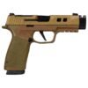 https3A2F2Fmedia.chattanoogashooting.com2Fimages2Fproduct2FXI681686TBBS2FTwoToneFDEP365XMACRO-XI681686TBBS2520-R.jpg Sig Sauer P365 Two-Tone Brown/Black XMACRO TACOPS Handgun 9mm Luger 17rd Magazines(4) 4.2" Compensated Barrel