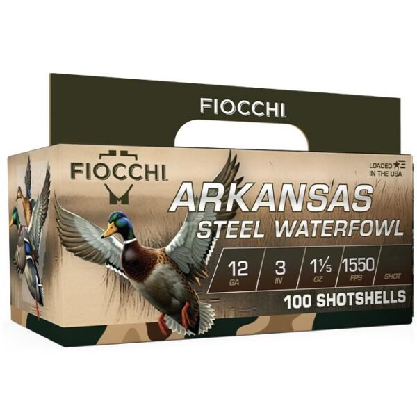 https3A2F2Fmedia.chattanoogashooting.com2Fimages2Fproduct2FXN123ADS32FXN123AD25 Fiocchi Arkansas Steel Waterfowl Shotshells 12ga 3" 1-1/5oz 1550 fps #3 100/ct