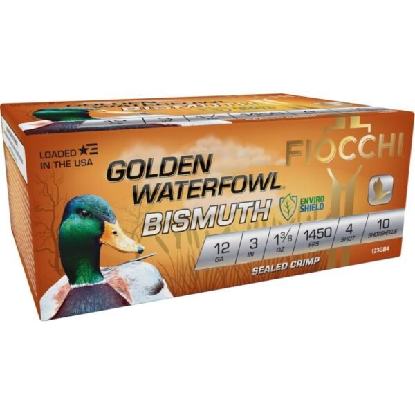 https3A2F2Fmedia.chattanoogashooting.com2Fimages2Fproduct2FXN123GB42FXN123GB4-1.jpg Fiocchi Golden Waterfowl Bismuth 12ga 3" 1-3/8oz 1450 fps #4 10/ct