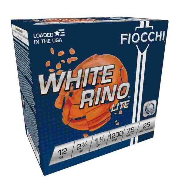 https3A2F2Fmedia.chattanoogashooting.com2Fimages2Fproduct2FXN12WRNL752F12WRNL75-3D.jpg Fiocchi White Rino Lite Shotshells 12 ga 2-3/4" 1-1/8oz 1200 fps #7.5 25/ct