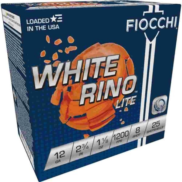 https3A2F2Fmedia.chattanoogashooting.com2Fimages2Fproduct2FXN12WRNL82FXN12WRNL8-1.jpg Fiocchi White Rino Lite Shotshells 12 ga 2-3/4" 1-1/8oz 1200 fps #8 25/ct