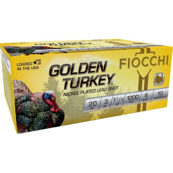 https3A2F2Fmedia.chattanoogashooting.com2Fimages2Fproduct2FXN203TRKC62FXN203TRKC6-1.jpg Fiocchi Golden Turkey Nickel plated Shotshells 20ga 3" 1-1/4oz 1200 fps #6 10/ct