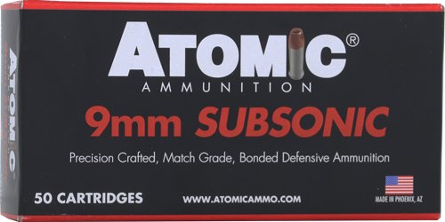 A00438_1 ATOMIC 9MM LUGER 147GR - SUBSONIC JHP 50RD 10BX/CS