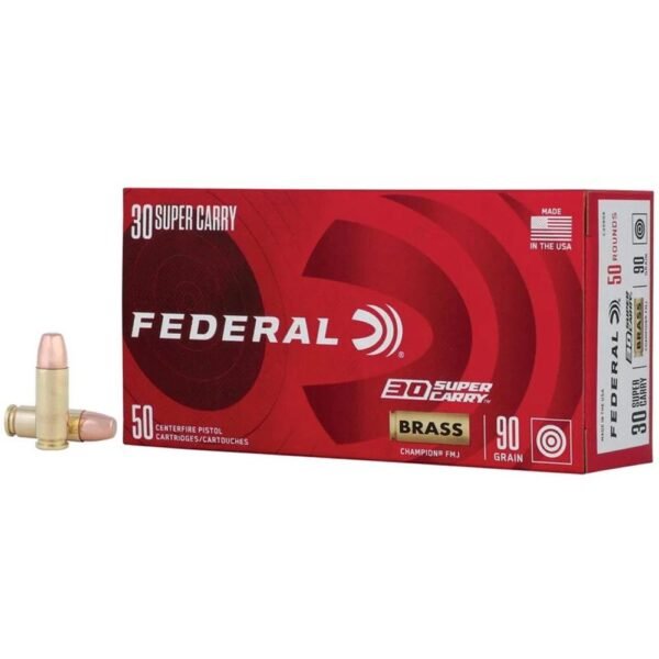 https3A2F2Fmedia.chattanoogashooting.com2Fimages2Fproduct2FFAC3090A2FFAC3090A-1 Federal Champion Training Handgun Ammunition 30 Super Carry 90gr FMJ 1300 fps 50/ct