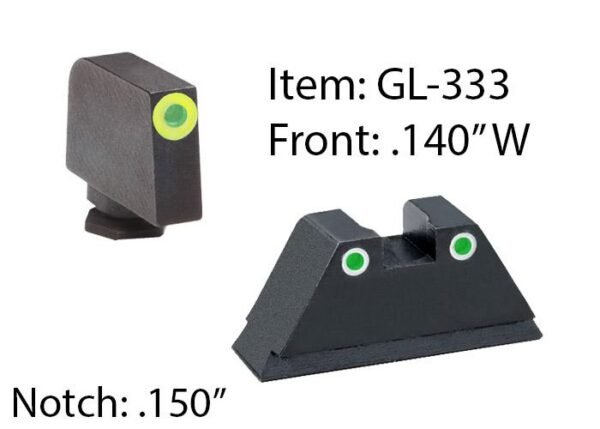 https3A2F2Fmedia.chattanoogashooting.com2Fimages2Fproduct2FKQGL3332FKQGL333 Amerigo Custom Combination Tall Suppressor Height Set - All Glock Models Except 42 43 / Front Tritium - Green / Front Outline - LumiGreen / Rear Trit